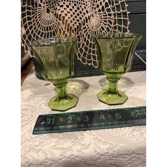 Vintage 1960s Green Octagonal Goblets (7) by Independence Small 7 oz. 4.75" T - Picture 2 of 8